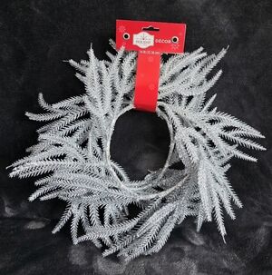 Holiday time Frosted silver, white Christmas Wreaths 12", 2 Count home decor NWT